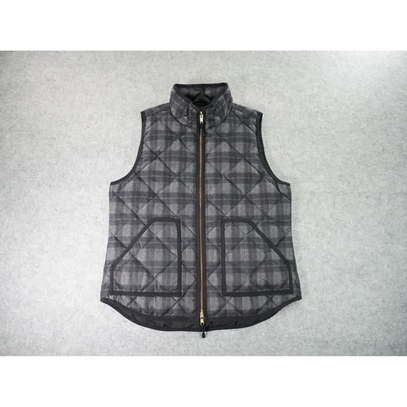 J. Crew Jackets & Blazers - J‎ Crew Vest Womens Medium Down Plaid Gray Full Zip Mock Neck Quilted